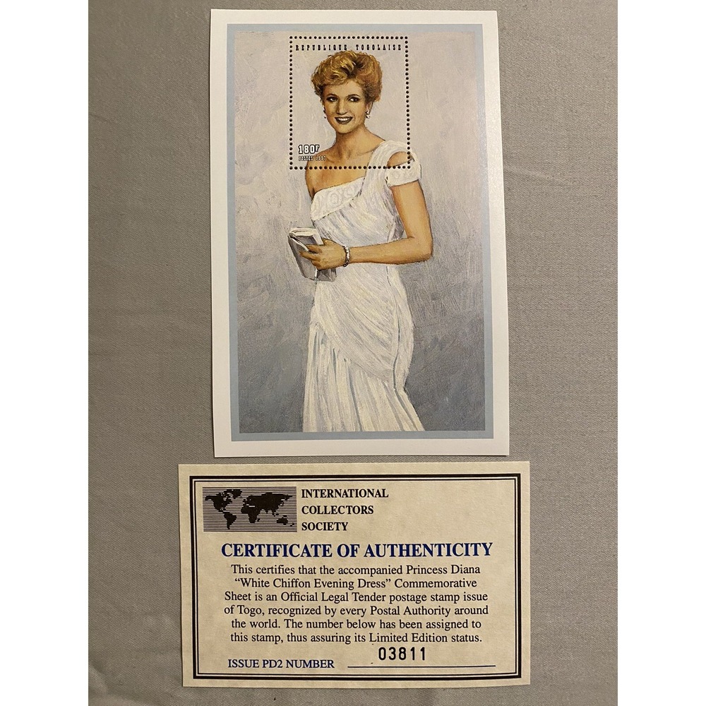 Princess Diana Stamp"White Chiffon Dress"International Collectors Society C.O.A